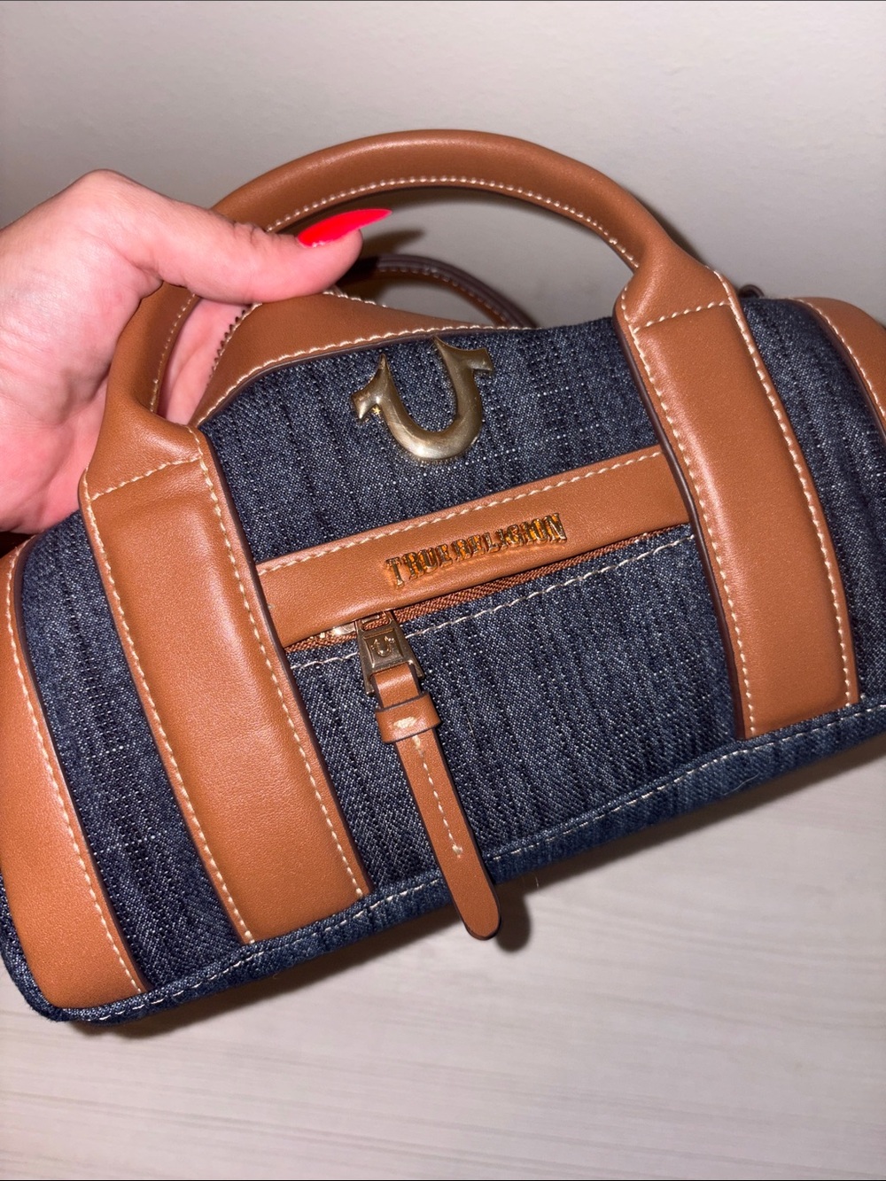 True Religion Denim and Brown Mini Barrel Bag - Picture 3 of 6